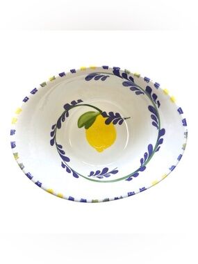 Curved Oval Serving Bowl Lemon & Purple Leaves Made in Italy La Tavola NWT